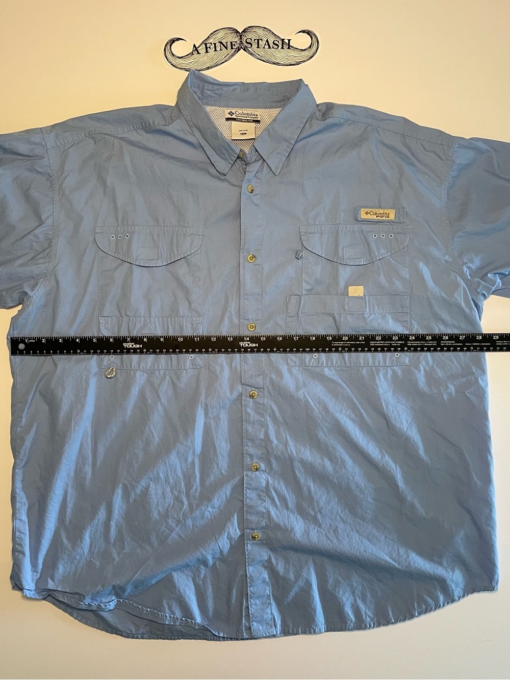 Columbia PFG Bonehead Short Sleeve Shirt Blue Cotton Vented Fishing Men's 2XL